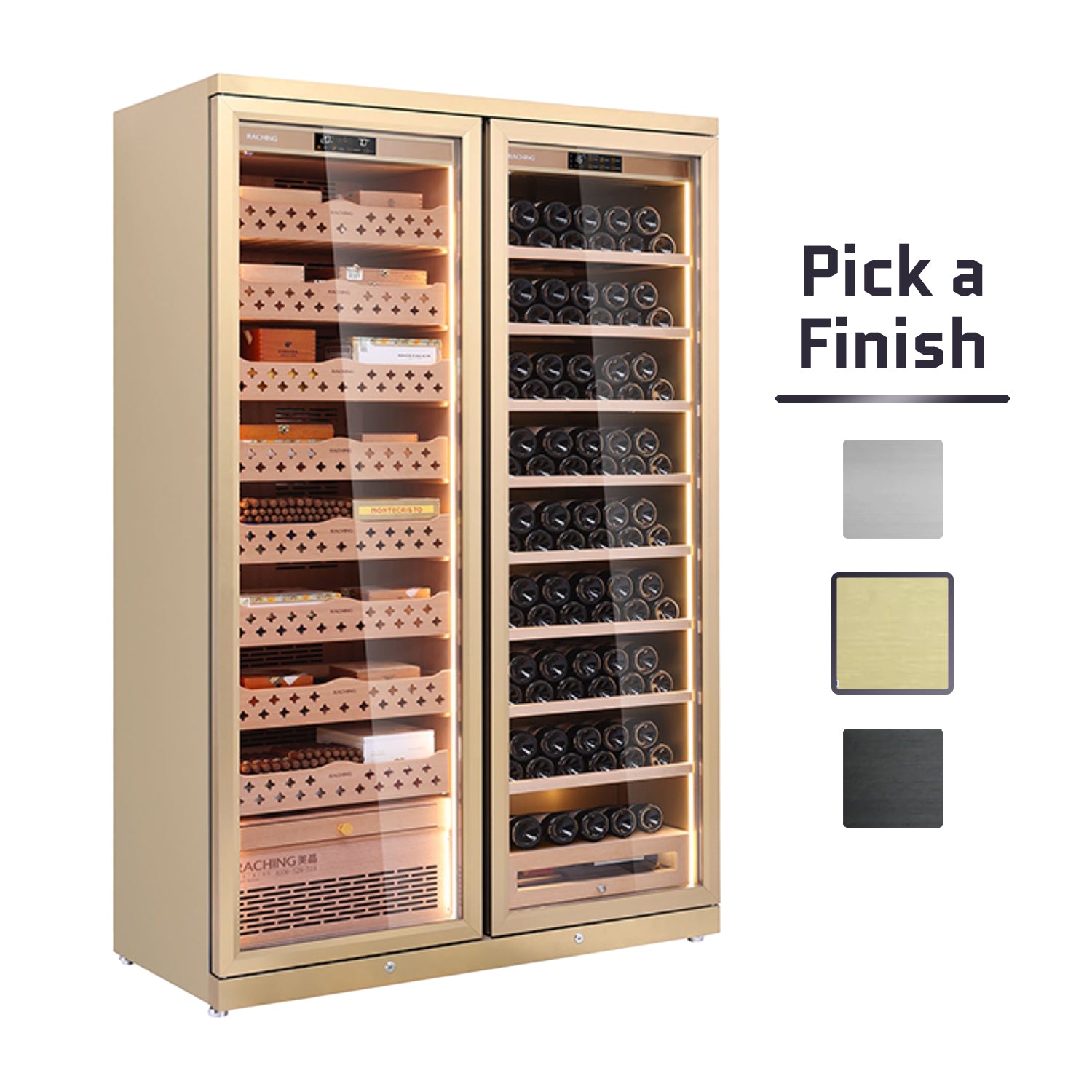 Raching CD1200 – Smart Dual-Door Cigar Humidor & Wine Cooler (Premium Stainless Steel, 2-in-1 Cabinet)