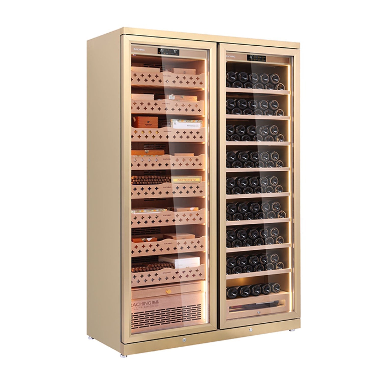 Raching CD1200 – Smart Dual-Door Cigar Humidor & Wine Cooler (Premium Stainless Steel, 2-in-1 Cabinet)