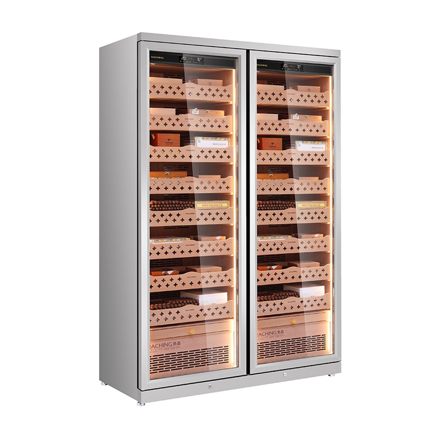 Raching CD1200 – Smart Dual-Door Cigar Humidor & Wine Cooler (Premium Stainless Steel, 2-in-1 Cabinet)