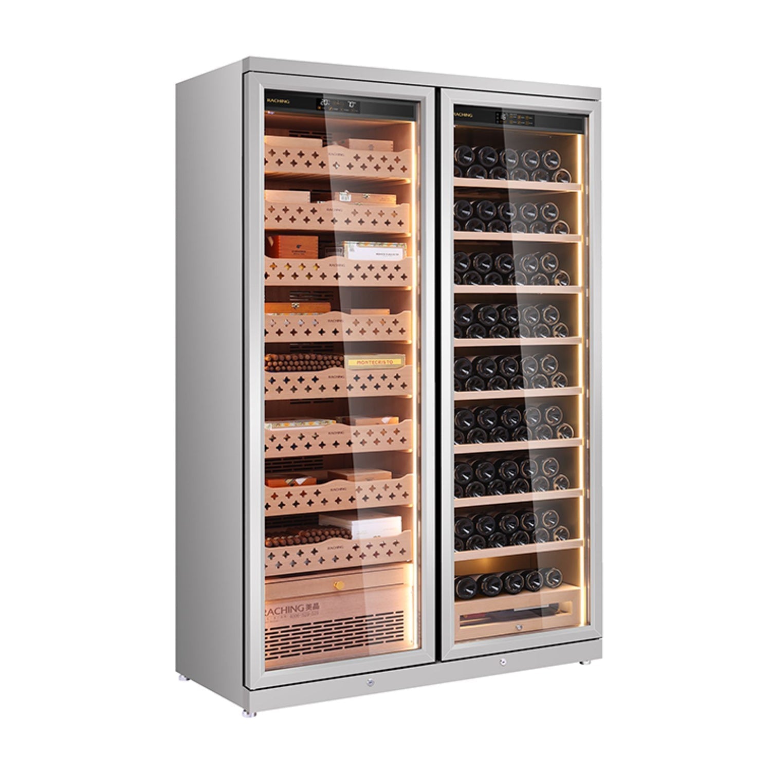 Raching CD1200 – Smart Dual-Door Cigar Humidor & Wine Cooler (Premium Stainless Steel, 2-in-1 Cabinet)