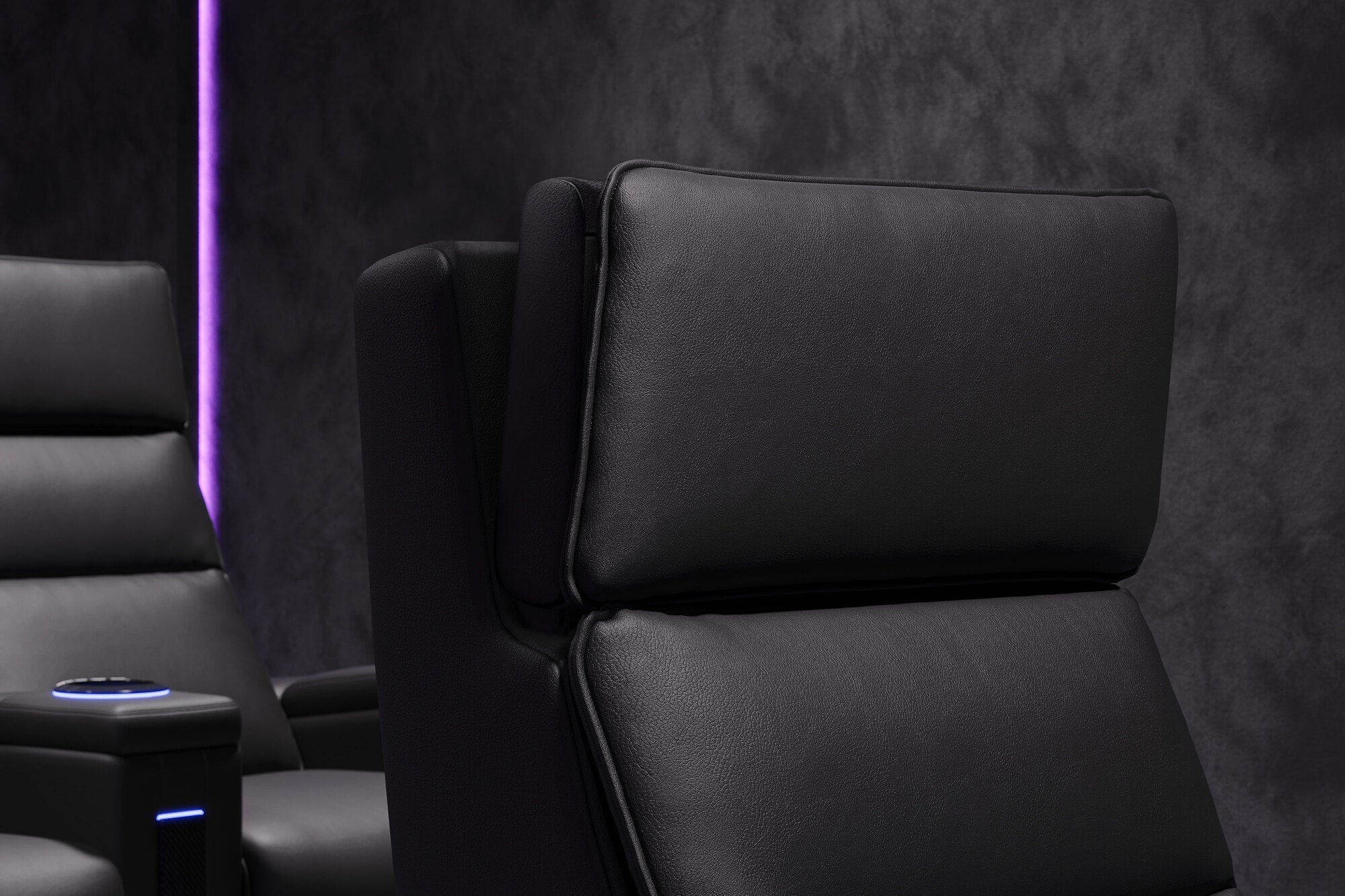 Valencia 2025 New Monza Leather Home Theater Seating with Carbon Fiber Panels – Row of 2 Loveseat (Black)