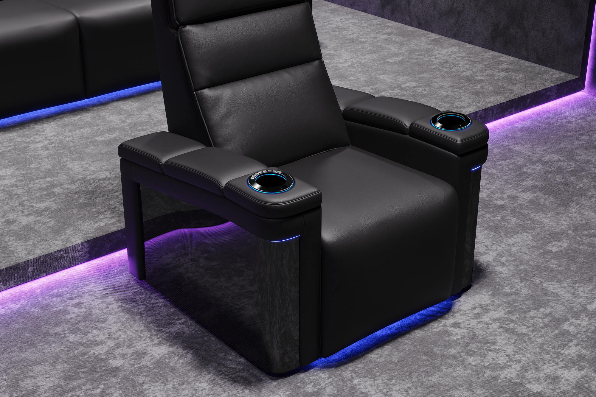 Valencia 2025 New Monza Leather Home Theater Seating with Carbon Fiber Panels – Row of 2 Loveseat (Black)