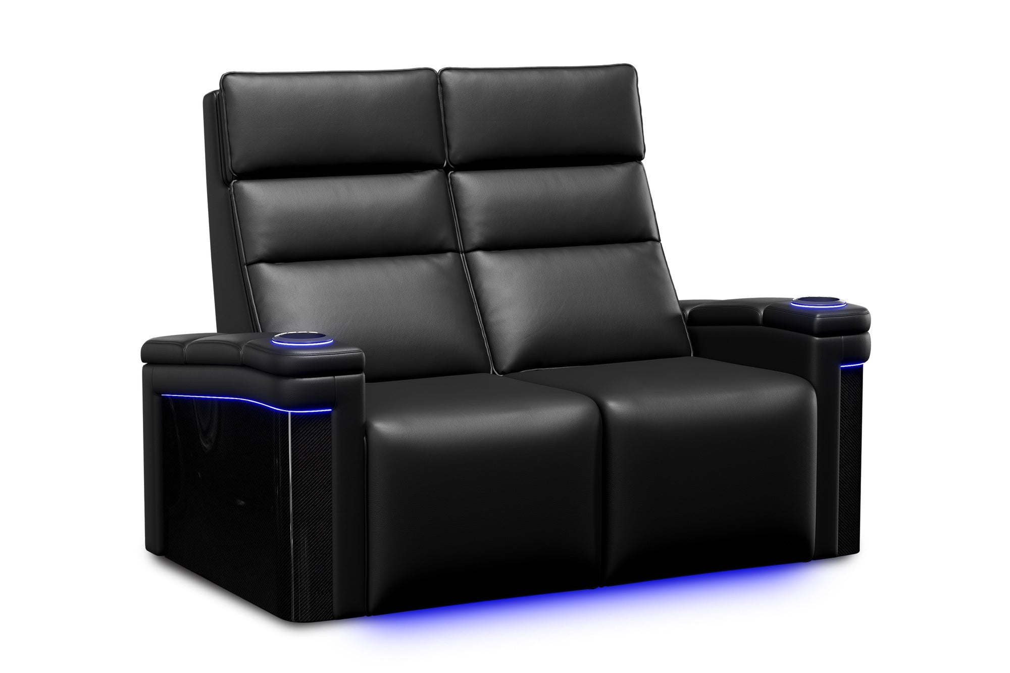 Valencia 2025 New Monza Leather Home Theater Seating with Carbon Fiber Panels – Row of 2 Loveseat (Black)