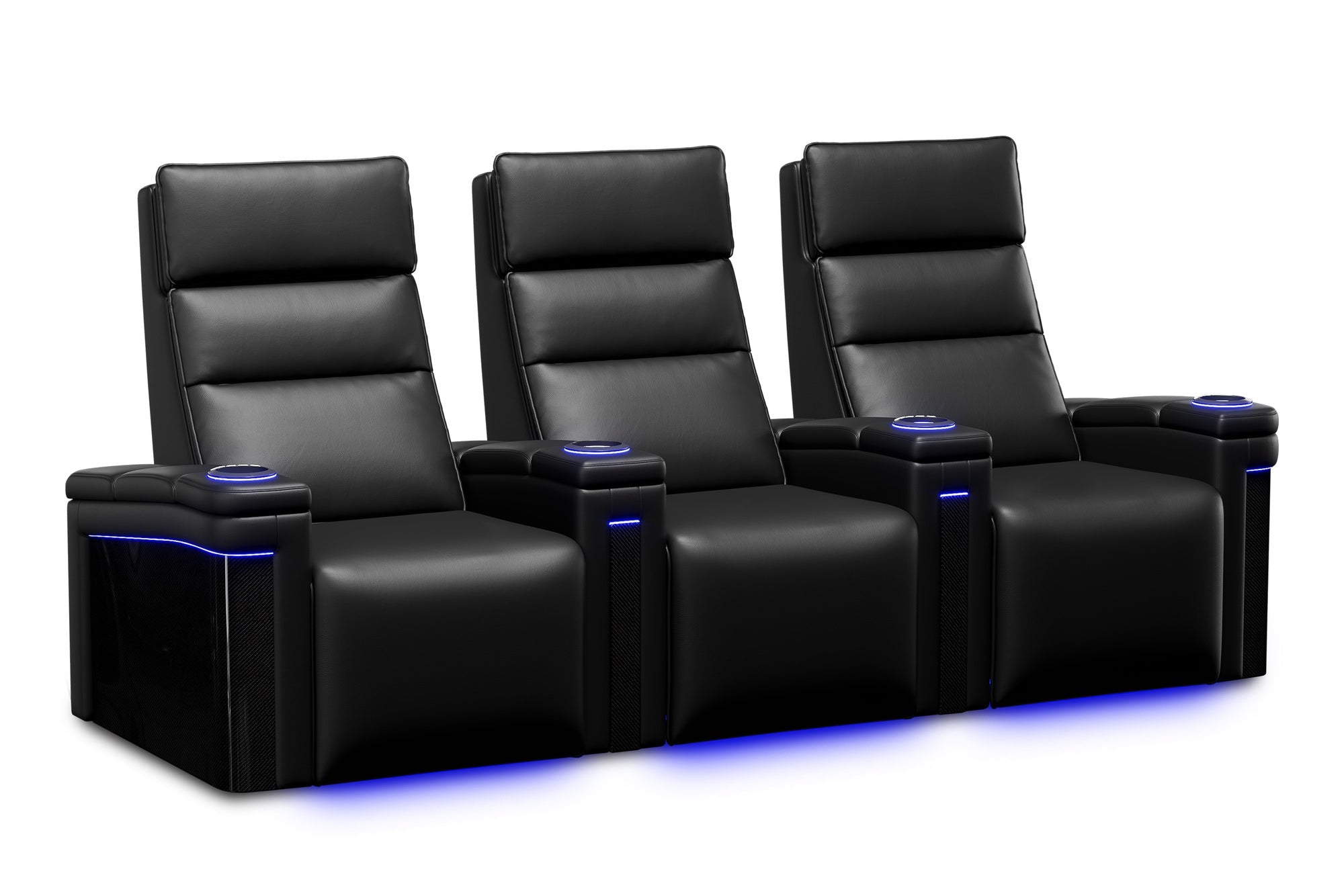 Valencia 2025 New Monza Leather Home Theater Seating with Carbon Fiber Panels – Row of 3 (Black)
