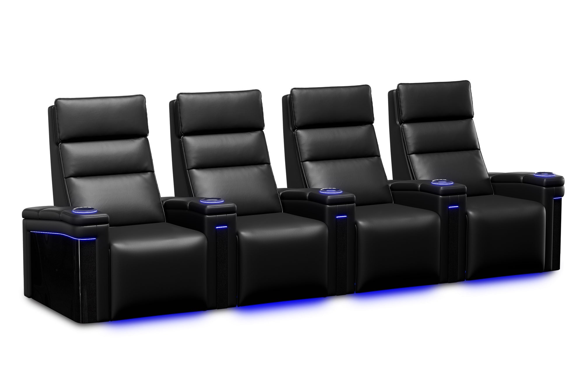 Valencia 2025 New Monza Leather Home Theater Seating with Carbon Fiber Panels – Row of 4 (Black)