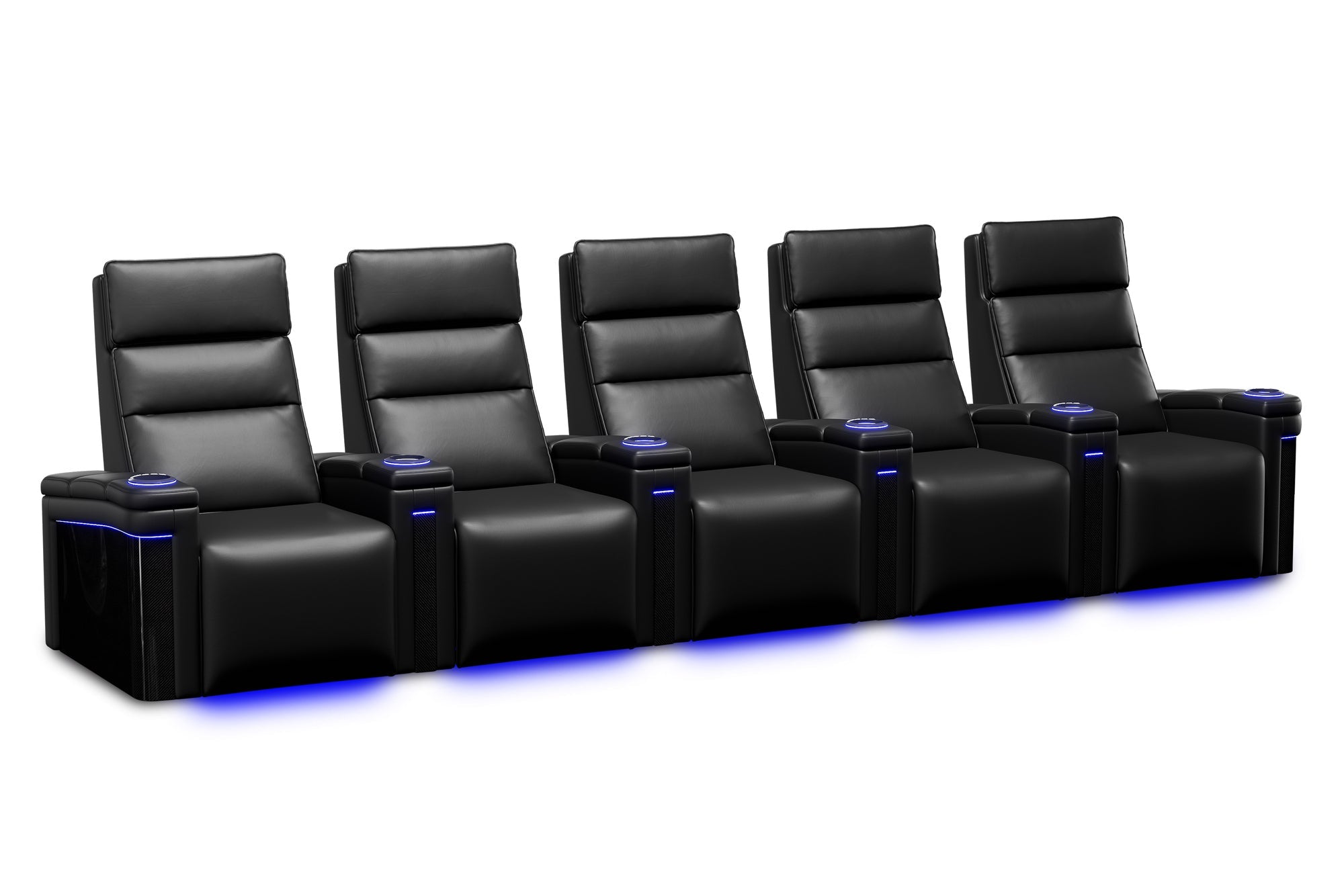 Valencia 2025 New Monza Leather Home Theater Seating with Carbon Fiber Panels – Row of 5 (Black)