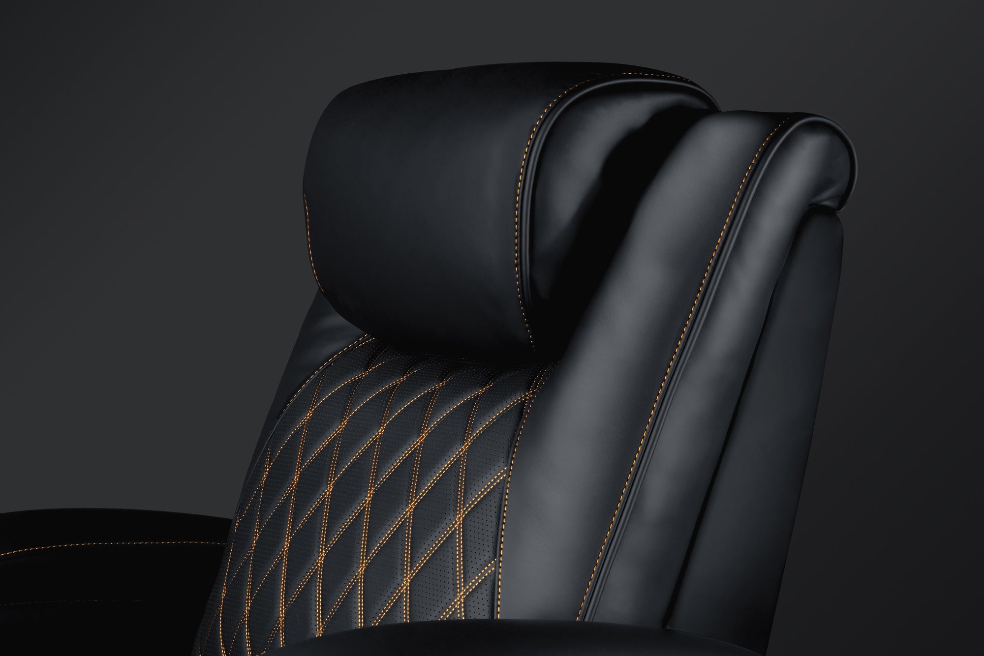 Valencia 2025 Oslo Ultimate Luxury Leather Home Theater Seating – Row of 2 Loveseat (Onyx with Gold Stitching)