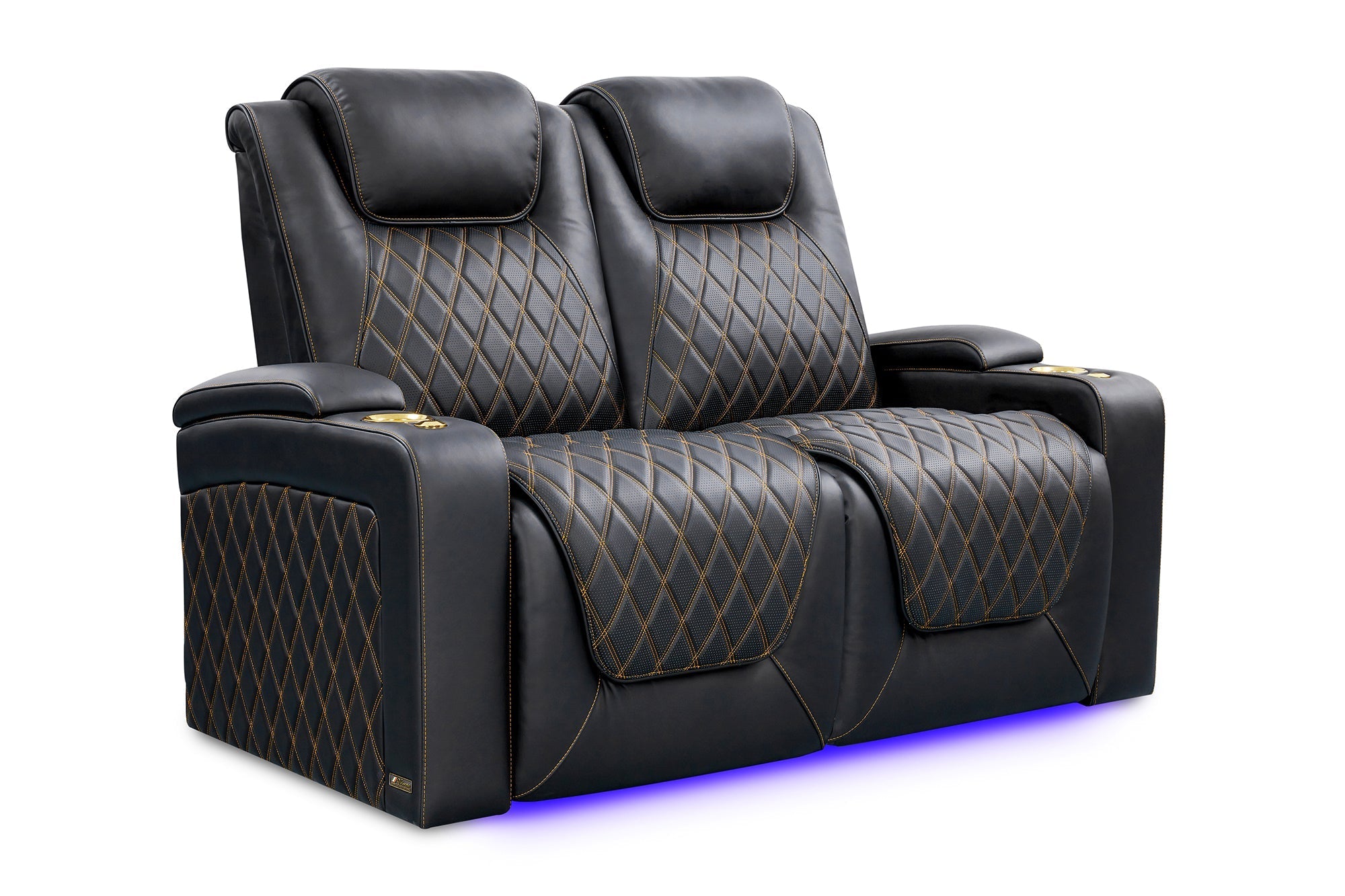 Valencia 2025 Oslo Ultimate Luxury Leather Home Theater Seating – Row of 2 Loveseat (Onyx with Gold Stitching)