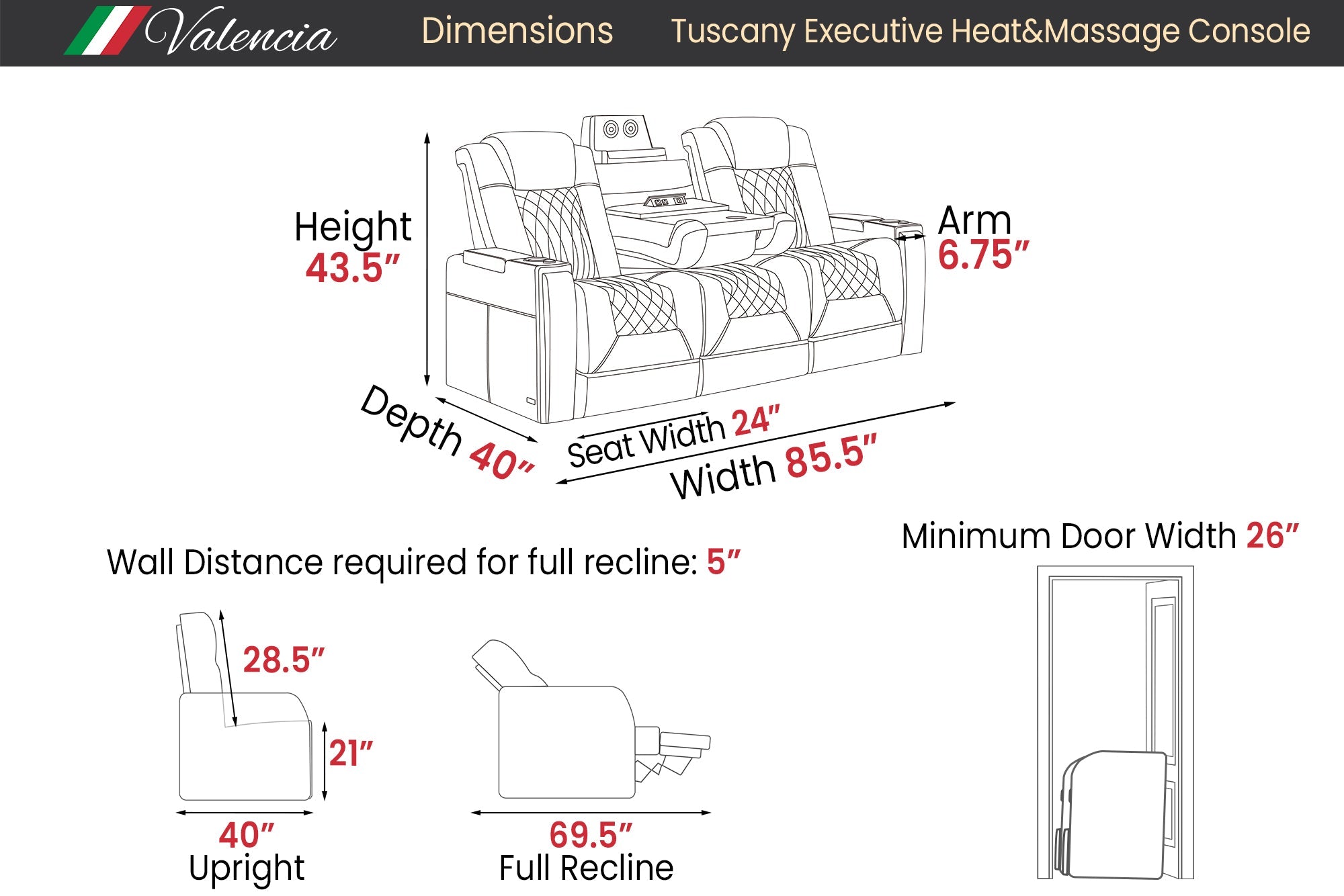 Valencia Tuscany Executive Console Theater Seating – Heat & Massage (2025 Edition)
