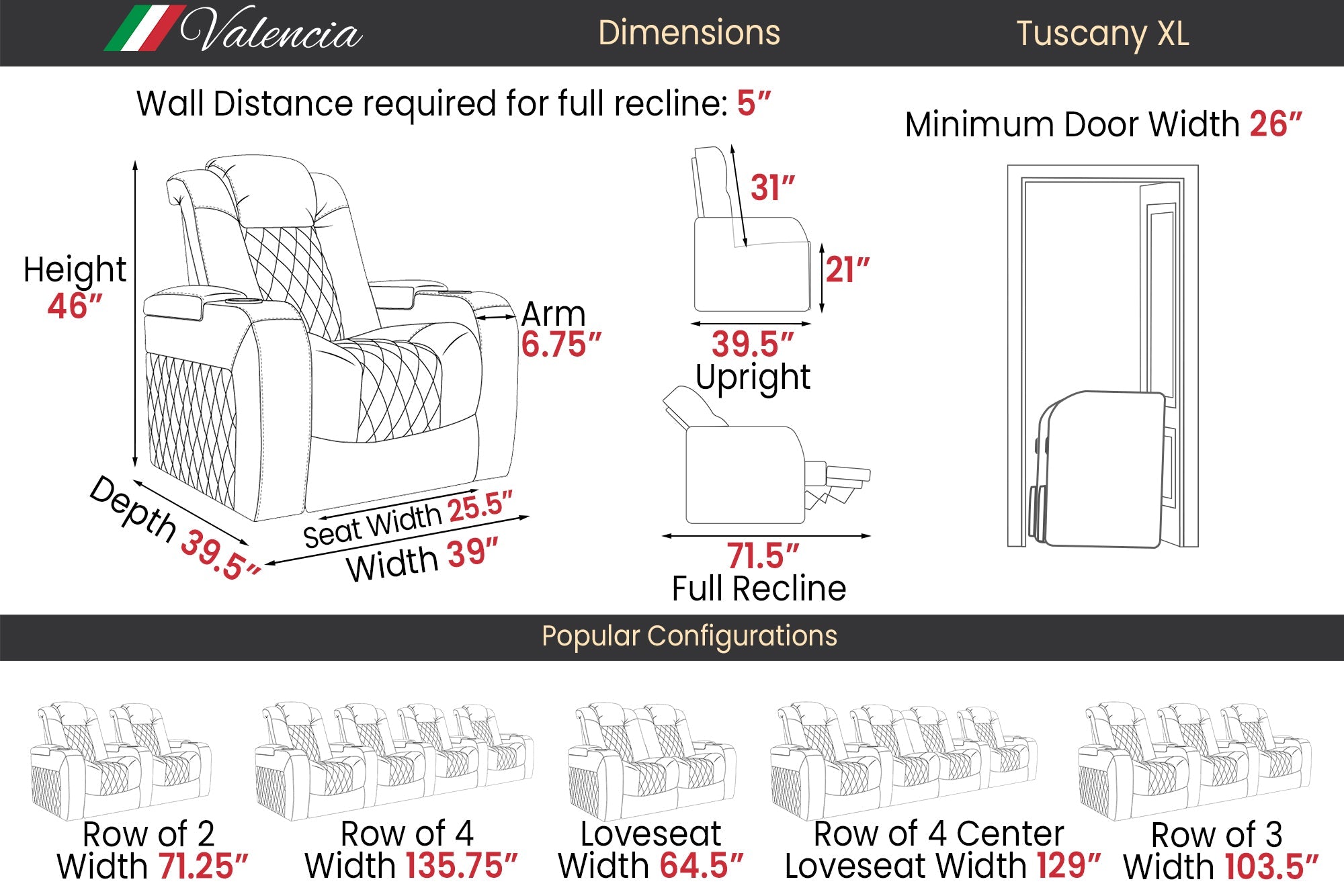 Valencia Tuscany XL Luxury Italian Semi-Aniline Leather Theater Seating – 2025 Edition