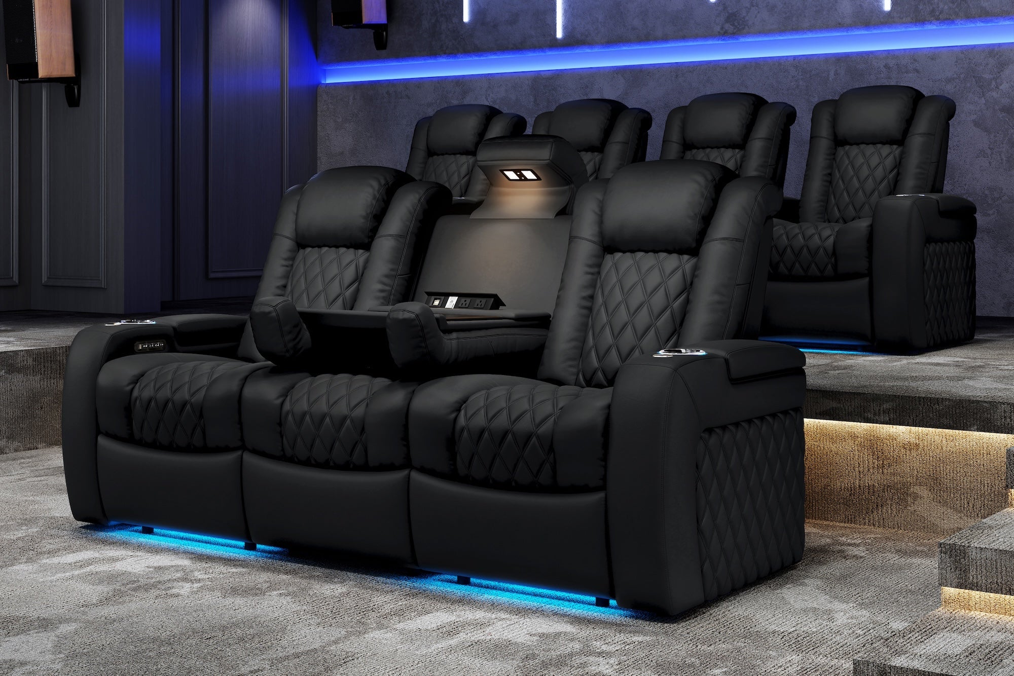 Valencia Tuscany XL Console Luxury Italian Semi-Aniline Leather Theater Seating