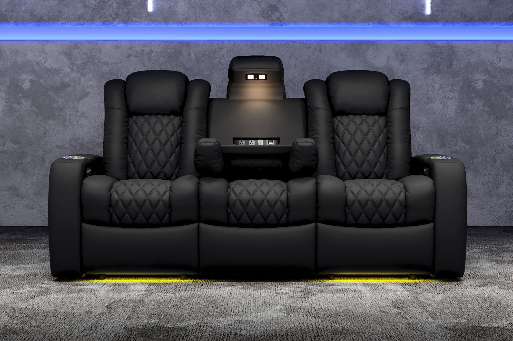 Valencia Tuscany XL Console Luxury Italian Semi-Aniline Leather Theater Seating