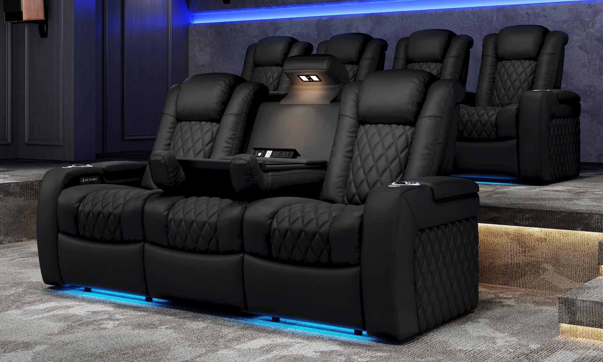 Valencia Tuscany XL Console Luxury Italian Semi-Aniline Leather Theater Seating