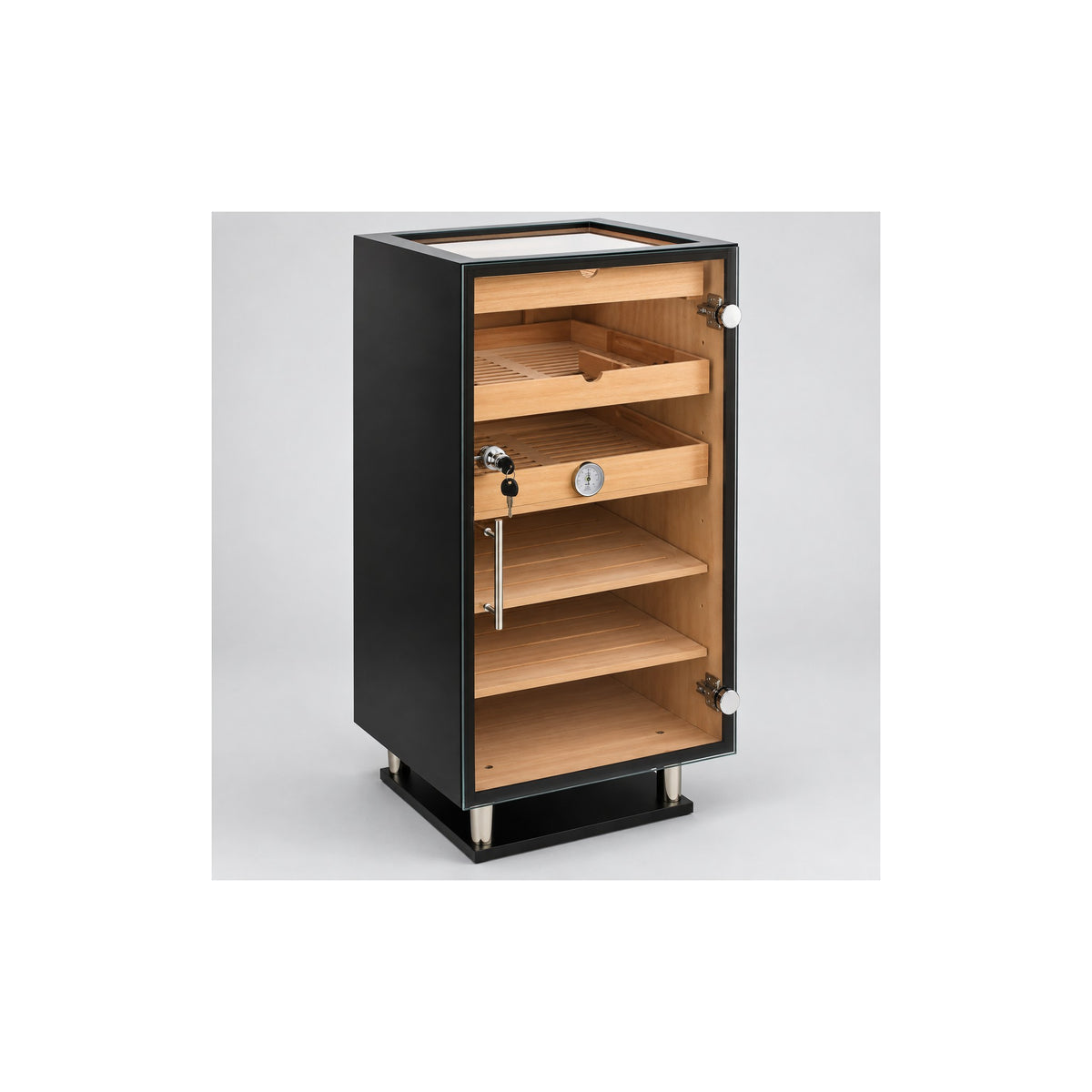 Adorini Prato Glass Top Deluxe Humidor Cabinet - Black