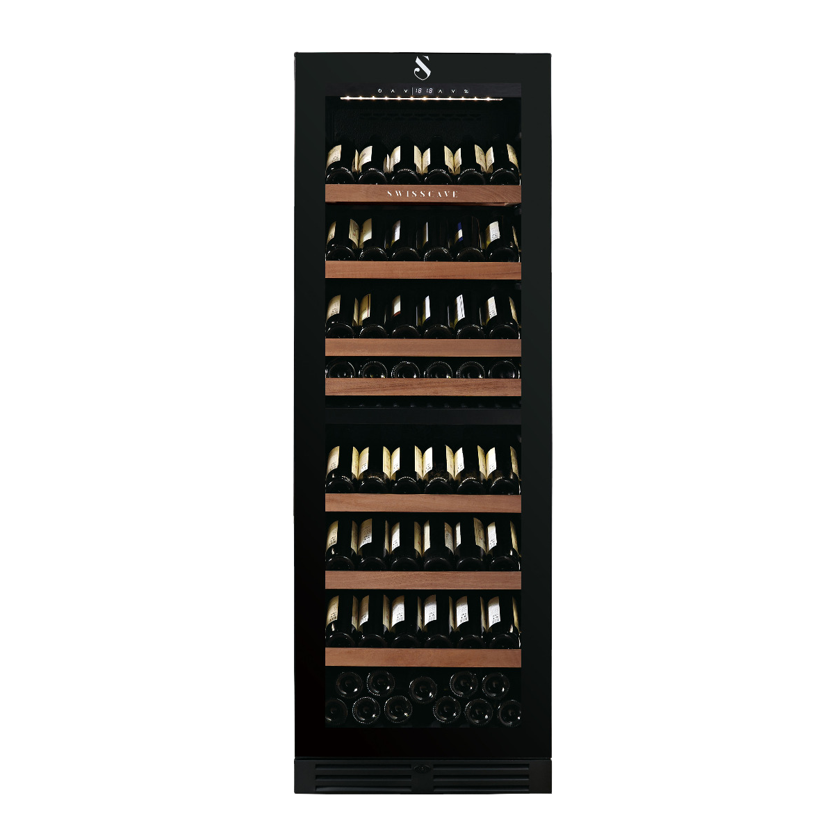 SWISSCAVE WLB-460DFLD-MIX Dual Zone Wine Cooler – 172cm, 144 Bottle Presentation Cabinet