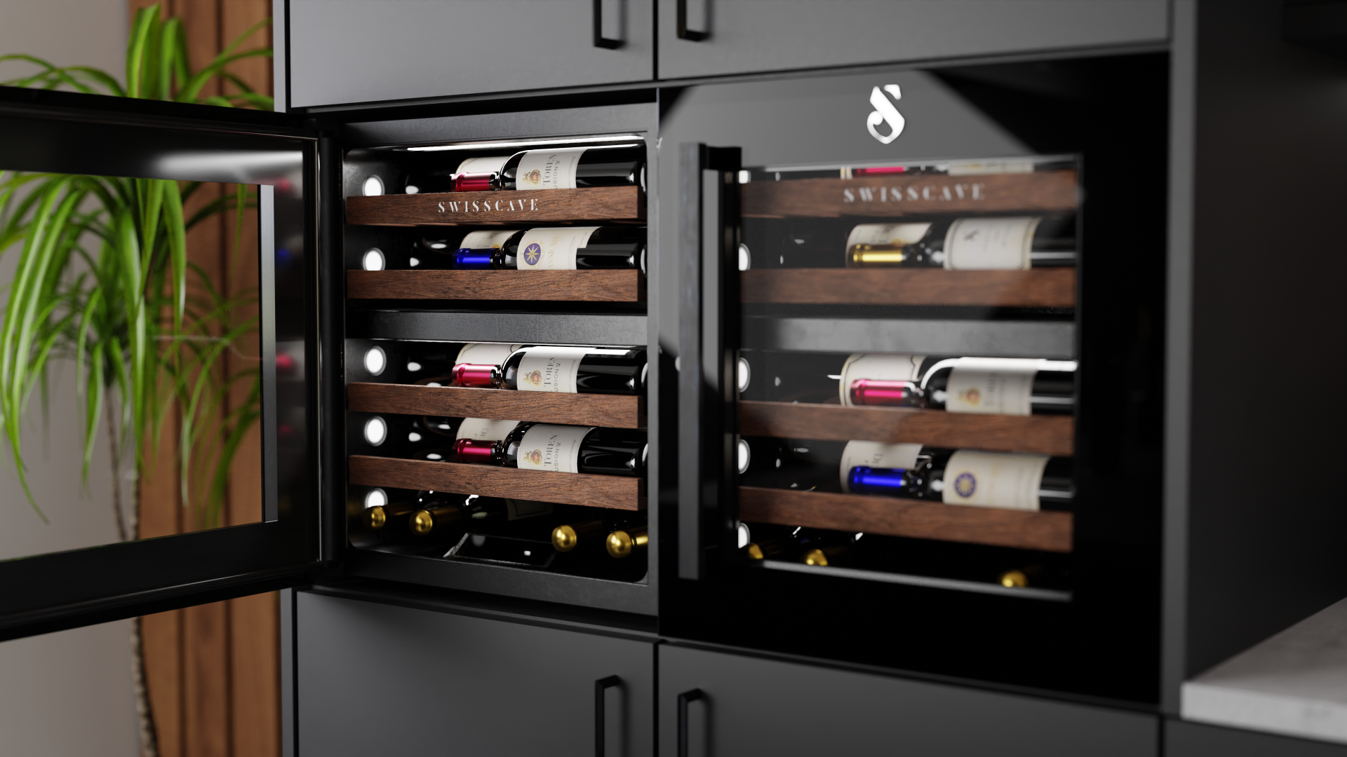 SWISSCAVE WIB-60DFT Dual Zone Wine Cooler – 60cm Built-In, 26 Bottle, Touch-to-Open