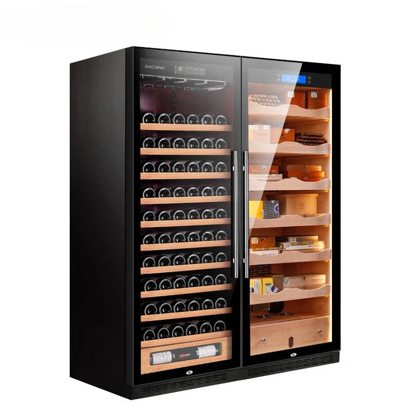 Raching CS600 – Dual-Door Wine Cooler & Electronic Cigar Humidor Cabinet (Wine + Cigars)