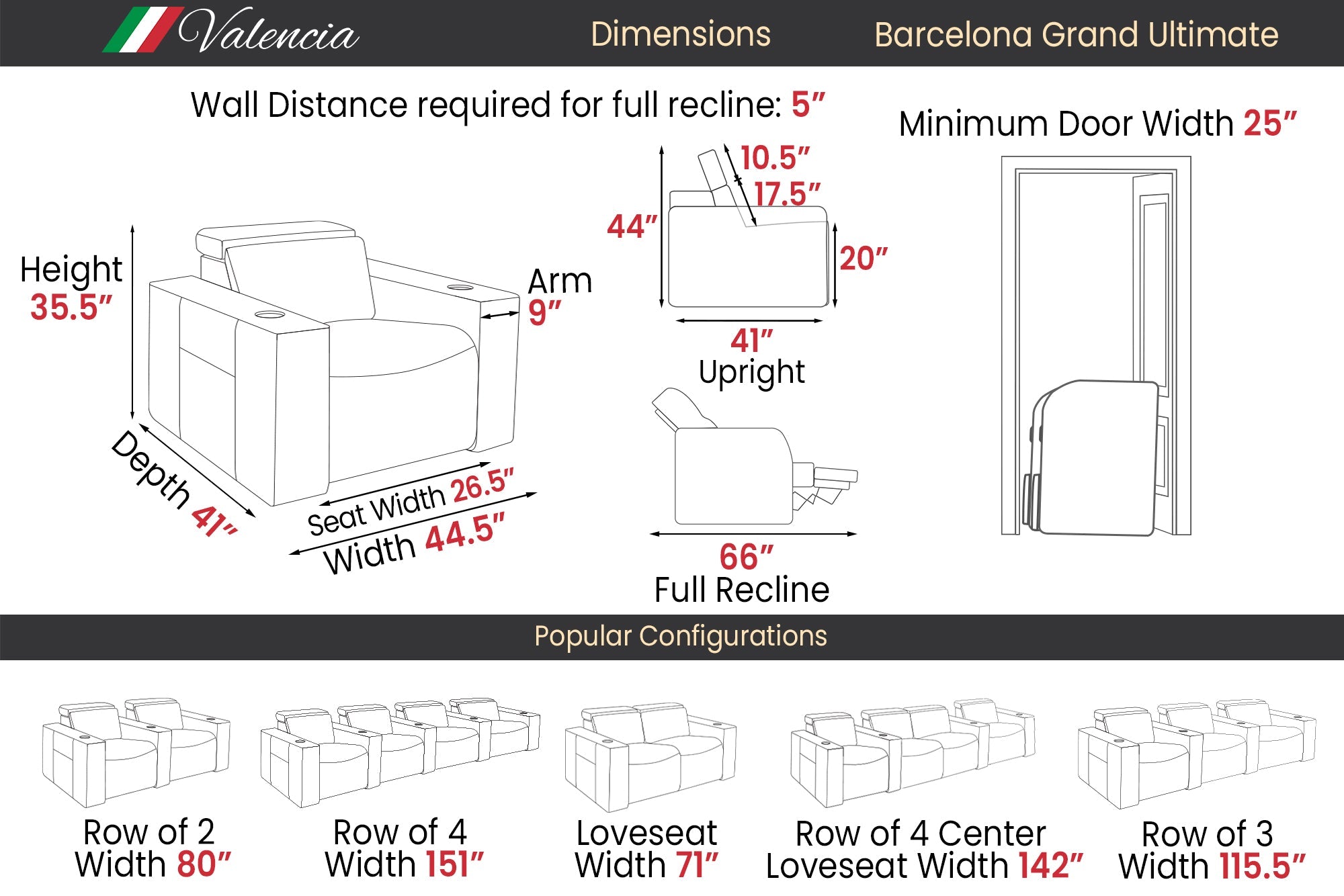 Valencia Barcelona Grand Ultimate Italian Leather Home Theater Seating – 2025 Edition