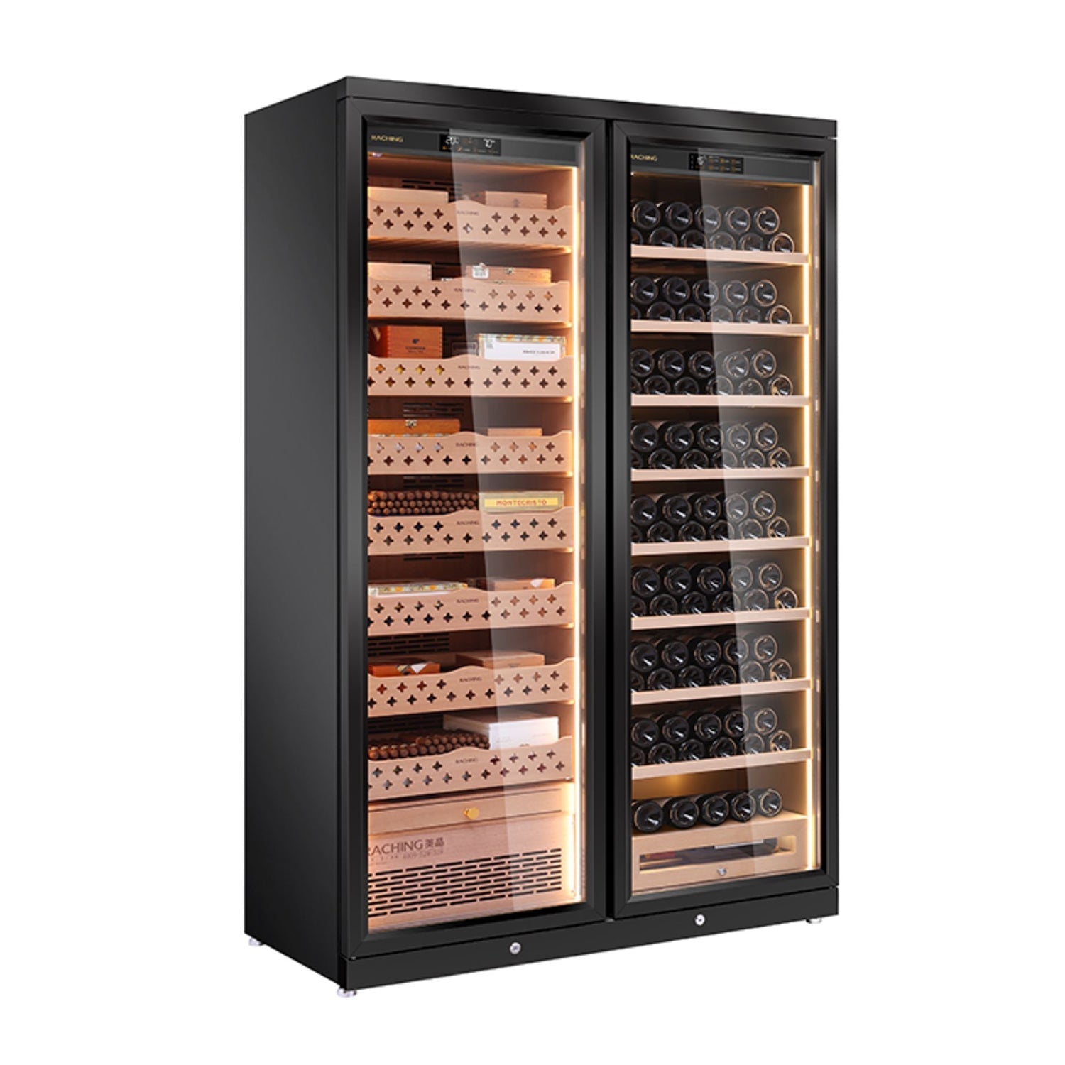 Raching CD1200 – Smart Dual-Door Cigar Humidor & Wine Cooler (Premium Stainless Steel, 2-in-1 Cabinet)