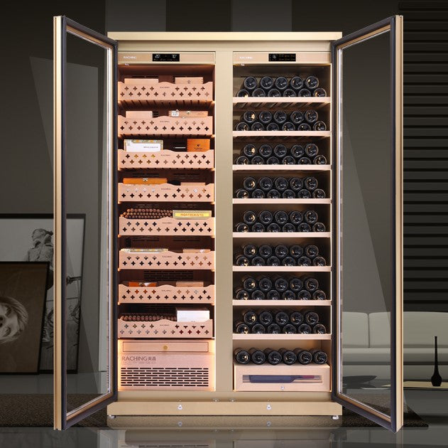 Raching CD1200 – Smart Dual-Door Cigar Humidor & Wine Cooler (Premium Stainless Steel, 2-in-1 Cabinet)
