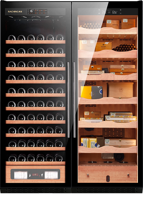 Raching CS600 – Dual-Door Wine Cooler & Electronic Cigar Humidor Cabinet (Wine + Cigars)