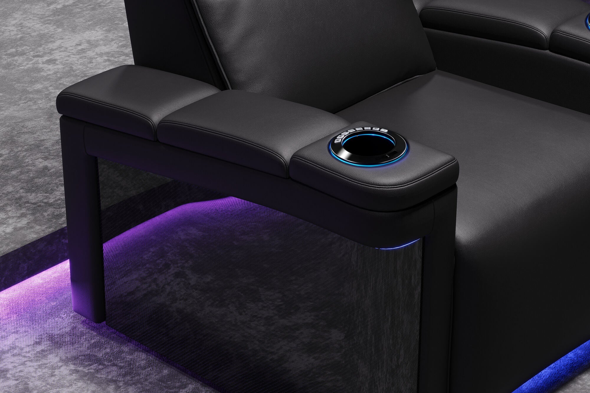 Valencia 2025 New Monza Leather Home Theater Seating with Carbon Fiber Panels – Row of 2 Loveseat (Black)