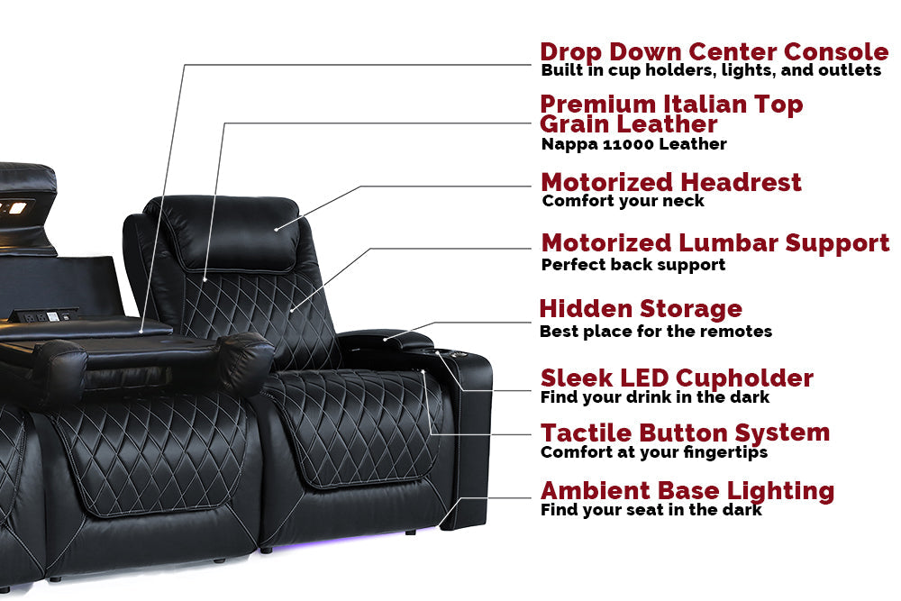Valencia Oslo XL Console Luxury Italian Leather Theater Seating