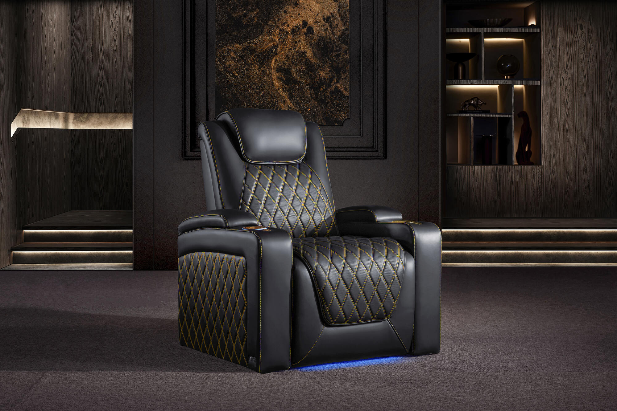 Valencia 2025 Oslo Ultimate Luxury Leather Home Theater Seating – Row of 2 Loveseat (Onyx with Gold Stitching)