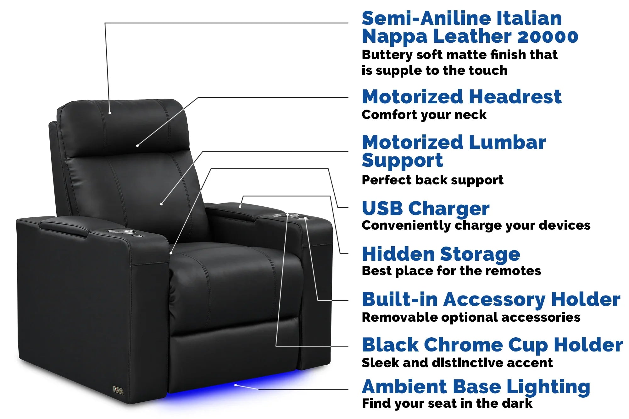 Valencia Piacenza Luxury Leather Home Theater Seating – Row of 3 | Onyx
