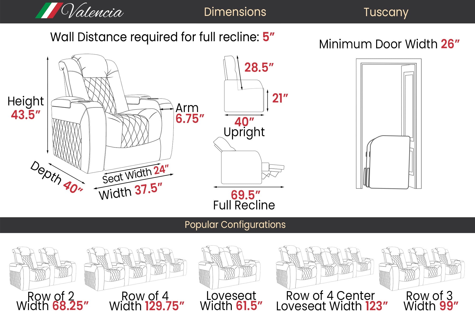 Valencia Tuscany Ultimate Heat & Ventilation Italian Semi-Aniline Leather Theater Seating