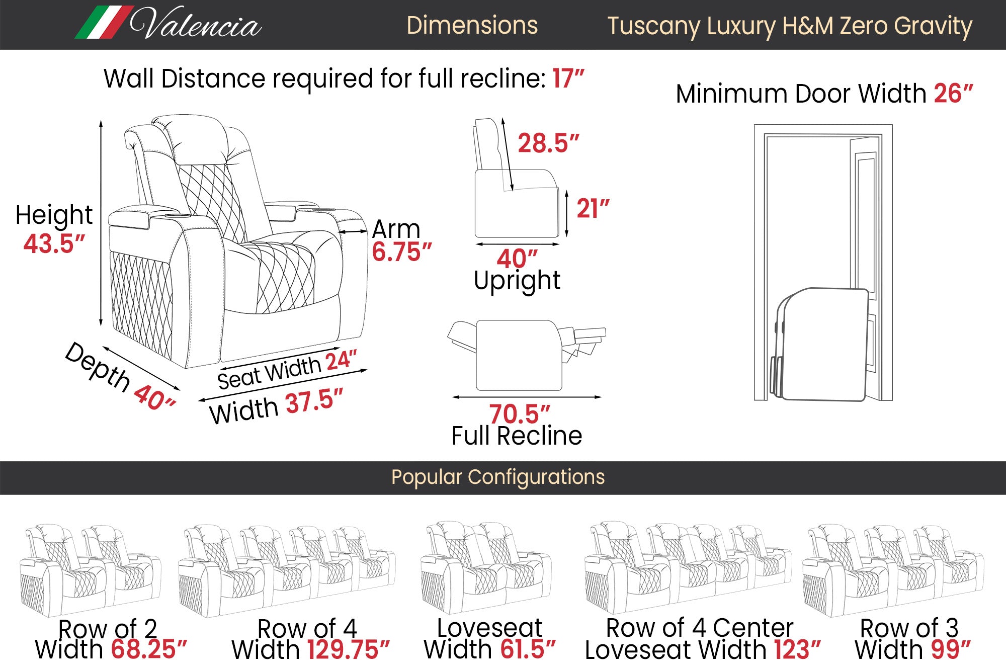 Valencia Tuscany Luxury Float™ Zero Gravity Heat & Massage Theater Seating – 2025 Edition