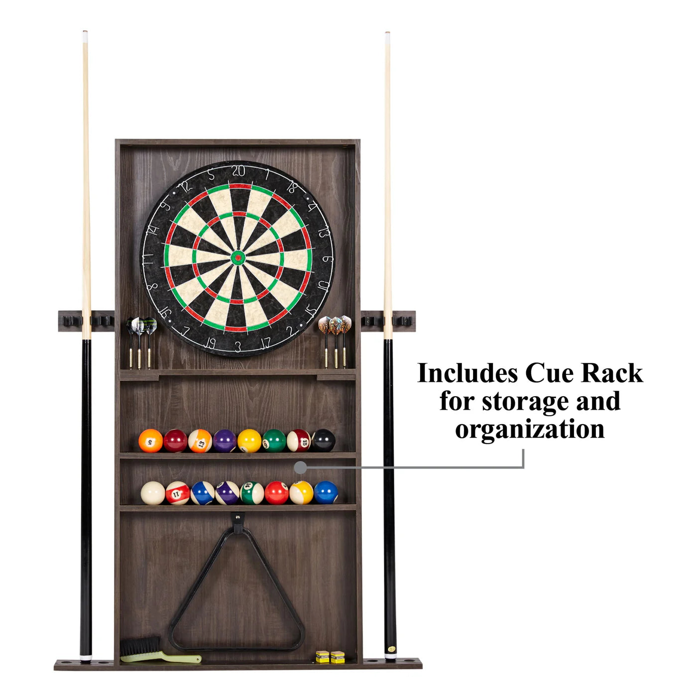 7.5 Ft Billiard Pool Table with Cue Rack, Dartboard, and Game Accessories, Tan