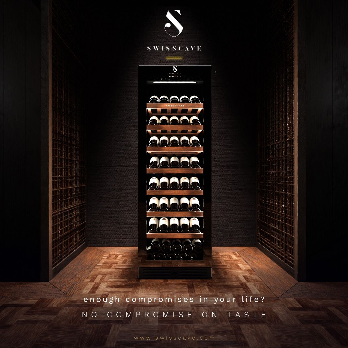 SWISSCAVE WLB-460FLD-MIX Single Zone Wine Cooler – 172cm, 151 Bottle Capacity